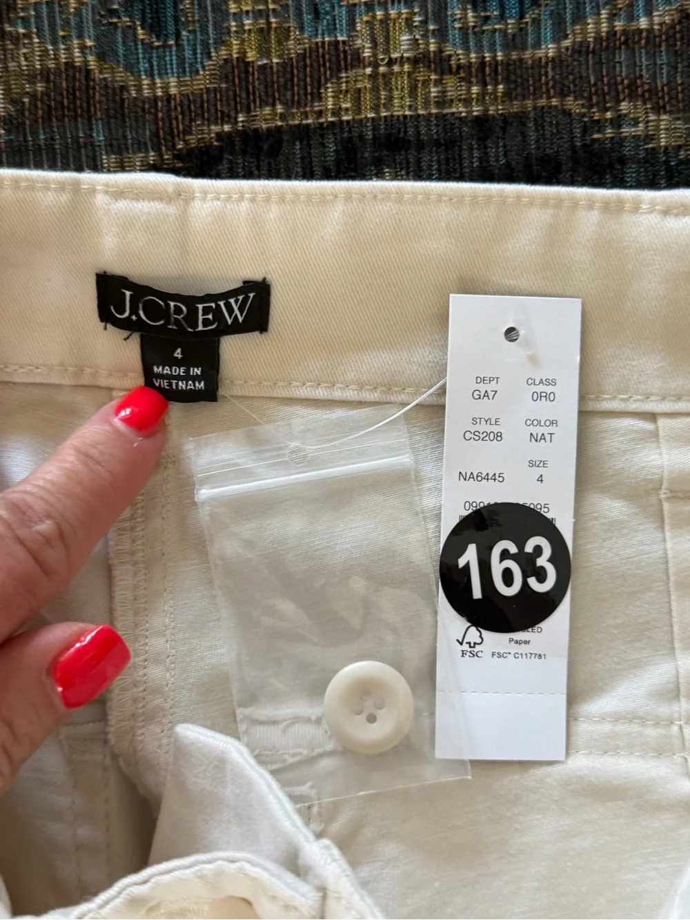NWT J.Crew Straight Leg Utility Pants Natural Ivory Cotton Stretch Size 4